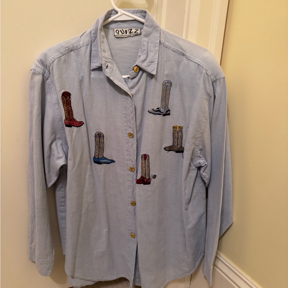 Quiz Light Blue western cowboy boots Embroidered Shirt